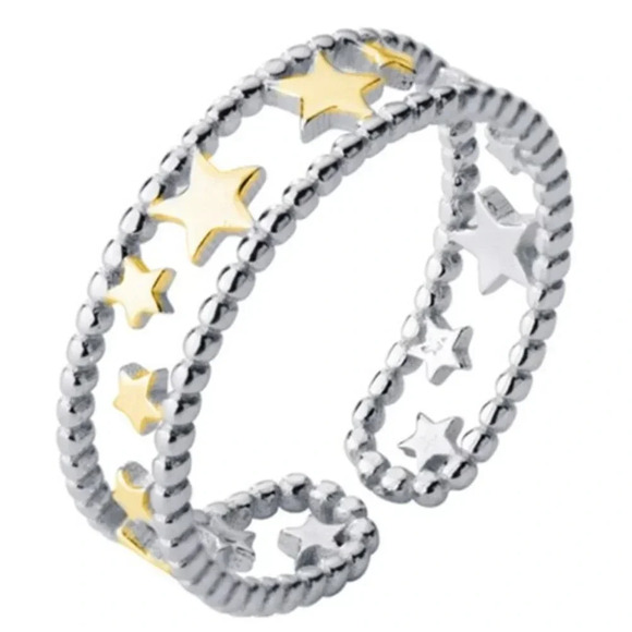 Minimalist 925 Sterling Silver Star Ring Silver & Gold Two Tone Ring Dainty Ring - Picture 6 of 6